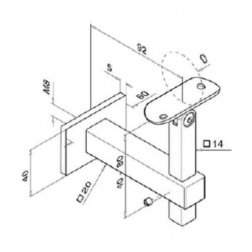 Square Adjustable Wall Bracket for Square or Flat Bar Top Rail